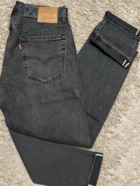 Black regular tapered selvedge stretch jeans